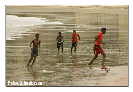 Football on Lumley Beach.