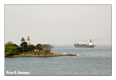 A ship passes the Cape Lighthouse.