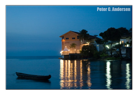 Hotel at night on Man O'War Bay.